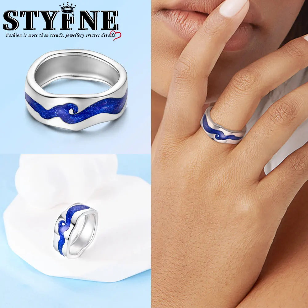 Sterling Silver 925 Star Moon Sun Liquid Galaxy Heart Ring Geometric Lines Ring for Women's High-end Fine Jewelry Wedding Gift