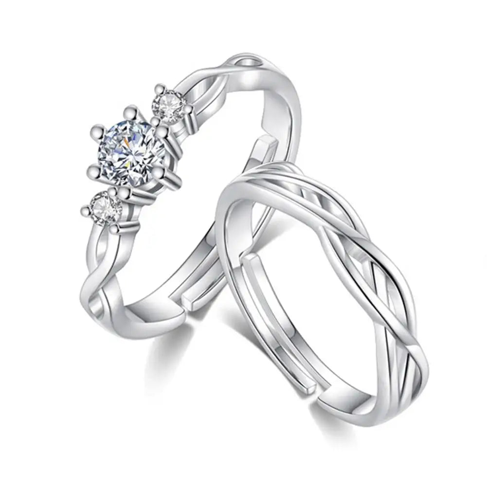 Fashion Silver Color Couple Rings Korean Simple Personality Romantic Pair Rings For Men And Women Adjustable Opening Gift