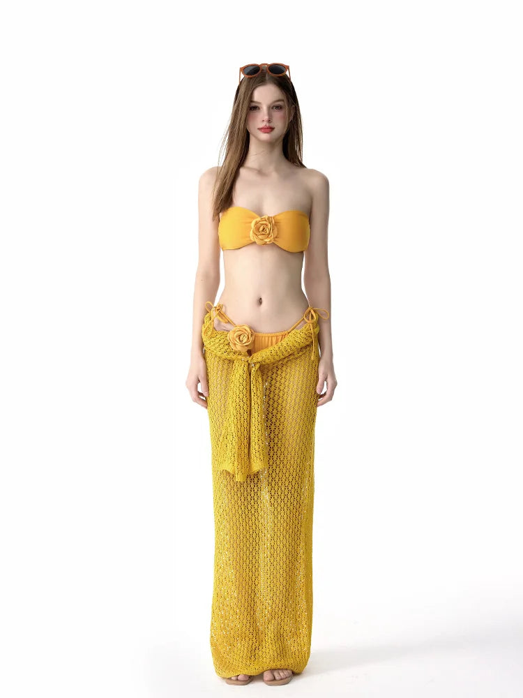 LONG SKIRT TWO-PIECE YELLOW BEACH PARTY BIKINI