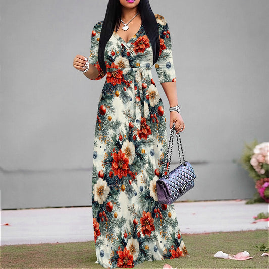 FLORAL LONG BELT DRESS