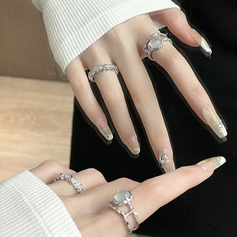 Fashion Romantic Sweet Zircon Crystal Bow Knot Rings Y2K Girls Women Delicate Lovely Blue Pink Heart Ring Party Dating Jewelry