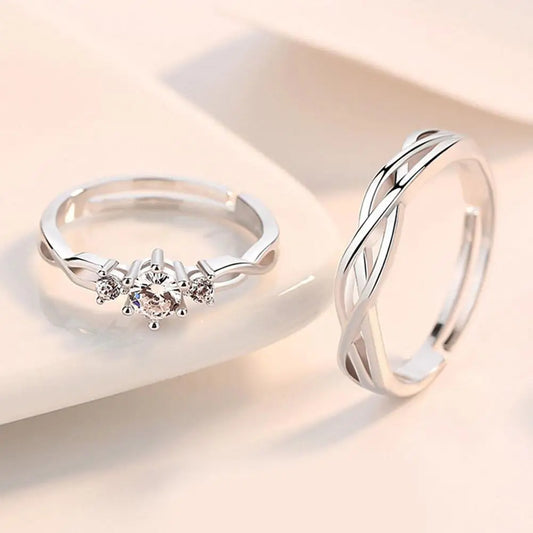 Fashion Silver Color Couple Rings Korean Simple Personality Romantic Pair Rings For Men And Women Adjustable Opening Gift