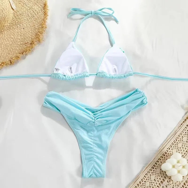 HALTER PLEATED TRIANGLE SWIMWEAR