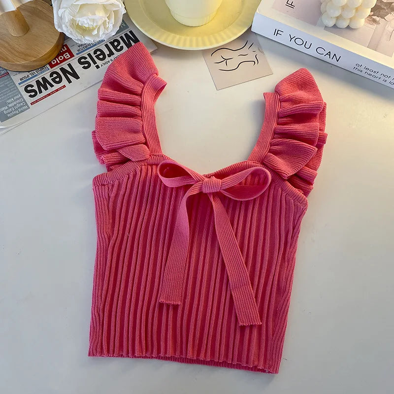 ELASTIC WAIST RUFFLE KNITED TANK TOP