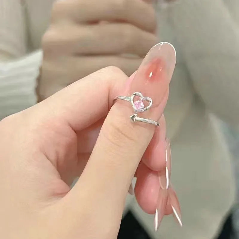 Korean Fashion Exquisite Purple Zircon Heart Star Ring Y2K Girls Pink Crystal Bow Knot Ring Women Party Dating Jewelry Gifts