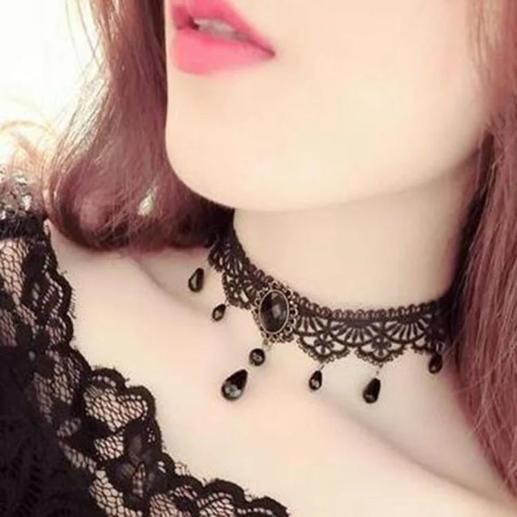 Girl Black Lace Choker Necklace For Women Grunge Neck Chain Collarbone Necklaces Punk Lolita Gothic jewelry For Girls Vintage