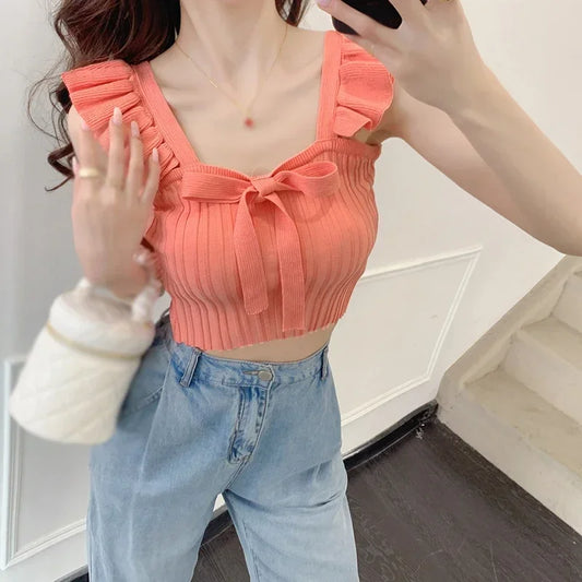 ELASTIC WAIST RUFFLE KNITED TANK TOP