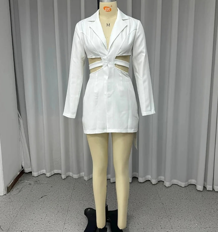 RUFFLE HEM LONG SLEVE BLAZER DRESS