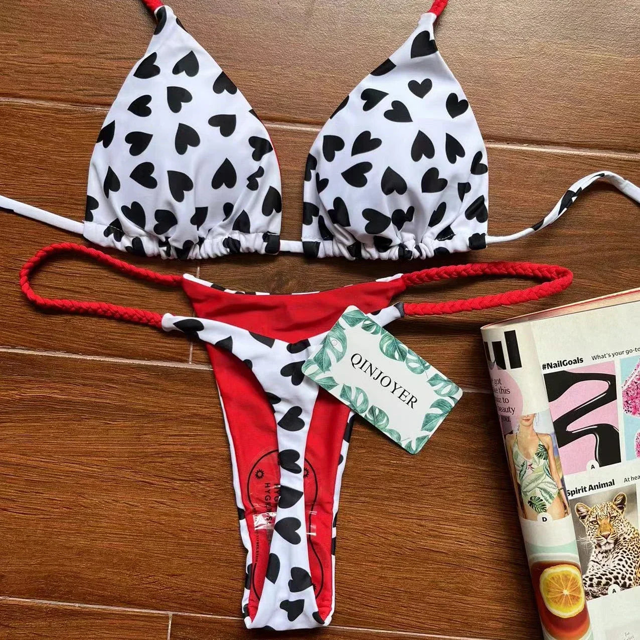 CUTE HEART PRINT THONG BIKINI