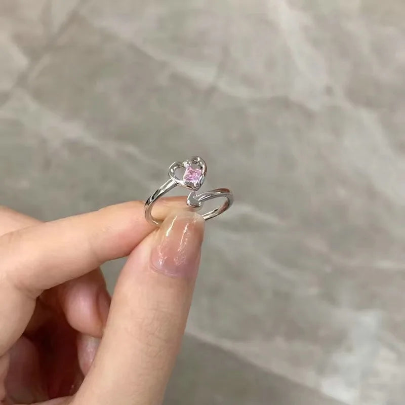 Korean Fashion Exquisite Purple Zircon Heart Star Ring Y2K Girls Pink Crystal Bow Knot Ring Women Party Dating Jewelry Gifts