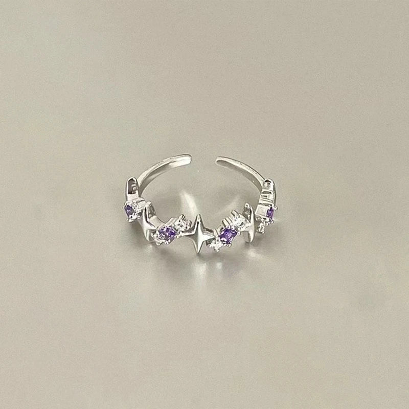Korean Fashion Exquisite Purple Zircon Heart Star Ring Y2K Girls Pink Crystal Bow Knot Ring Women Party Dating Jewelry Gifts