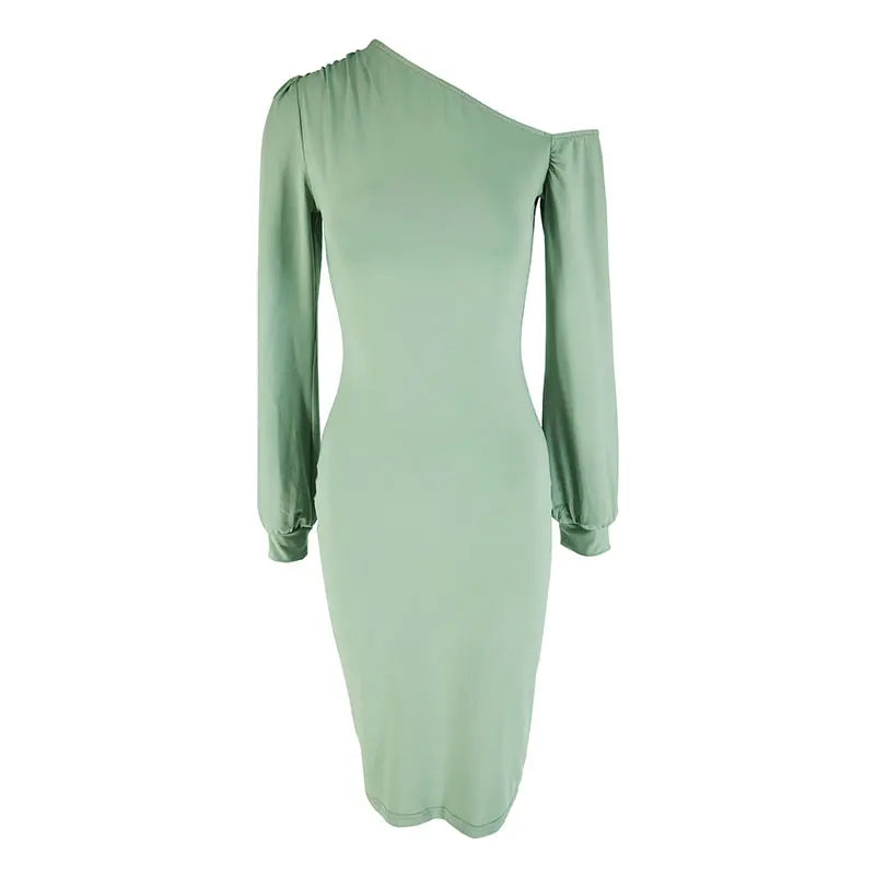 DAIGONAL COLLAR BODYCON DRESS