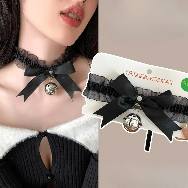 Lolita Short Lace Choker Nekclace for Women Girl Black White Color Fashion Romantic Bow Choker for Party Wholesale Neck Jewelry