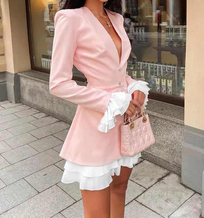 RUFFLE HEM LONG SLEVE BLAZER DRESS
