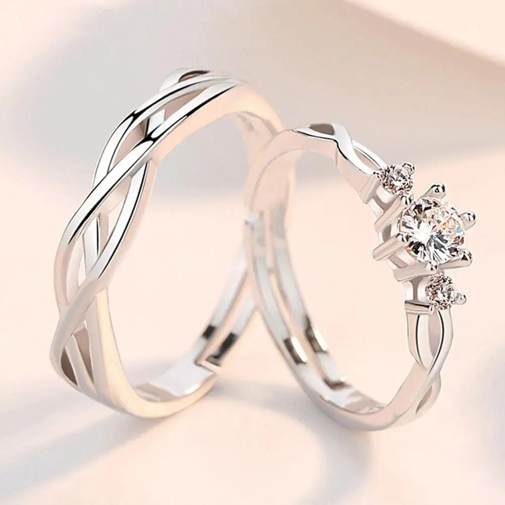 Fashion Silver Color Couple Rings Korean Simple Personality Romantic Pair Rings For Men And Women Adjustable Opening Gift