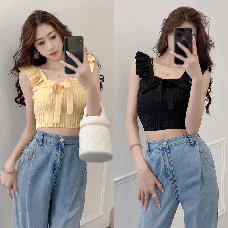ELASTIC WAIST RUFFLE KNITED TANK TOP