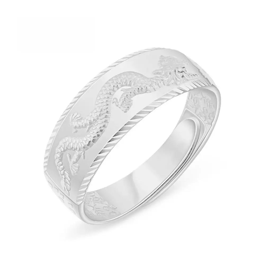 24k Gold for Man Luxury Engraving Dragon Adjustable Fashion Jewelry Male Two Color Yellow/White Gold Finger Gift C2S3