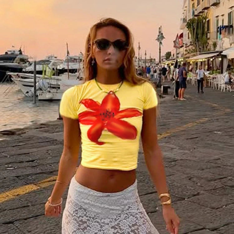 CONTRAST COLOR FLORAL CROP TOP