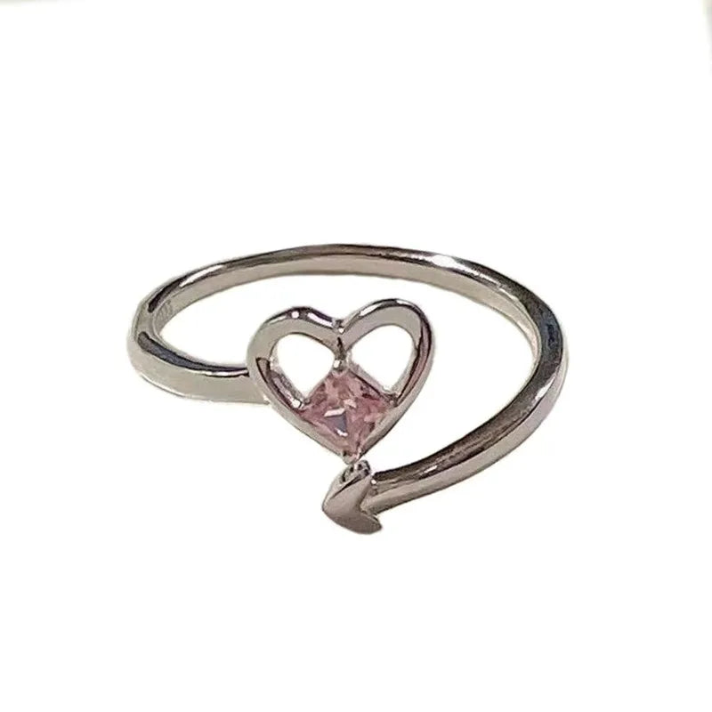 Korean Fashion Exquisite Purple Zircon Heart Star Ring Y2K Girls Pink Crystal Bow Knot Ring Women Party Dating Jewelry Gifts