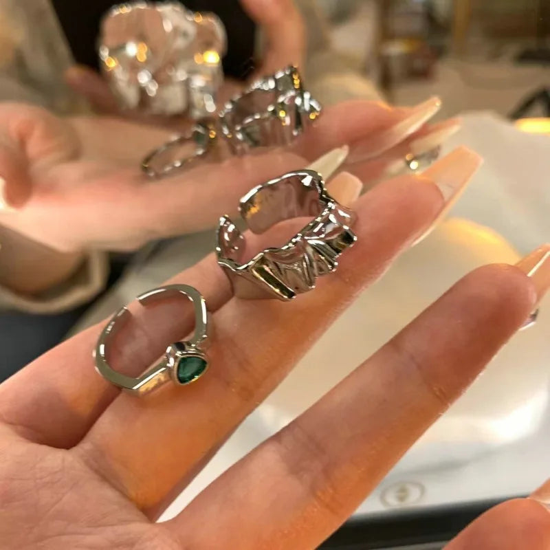 Korean Fashion Exquisite Purple Zircon Heart Star Ring Y2K Girls Pink Crystal Bow Knot Ring Women Party Dating Jewelry Gifts