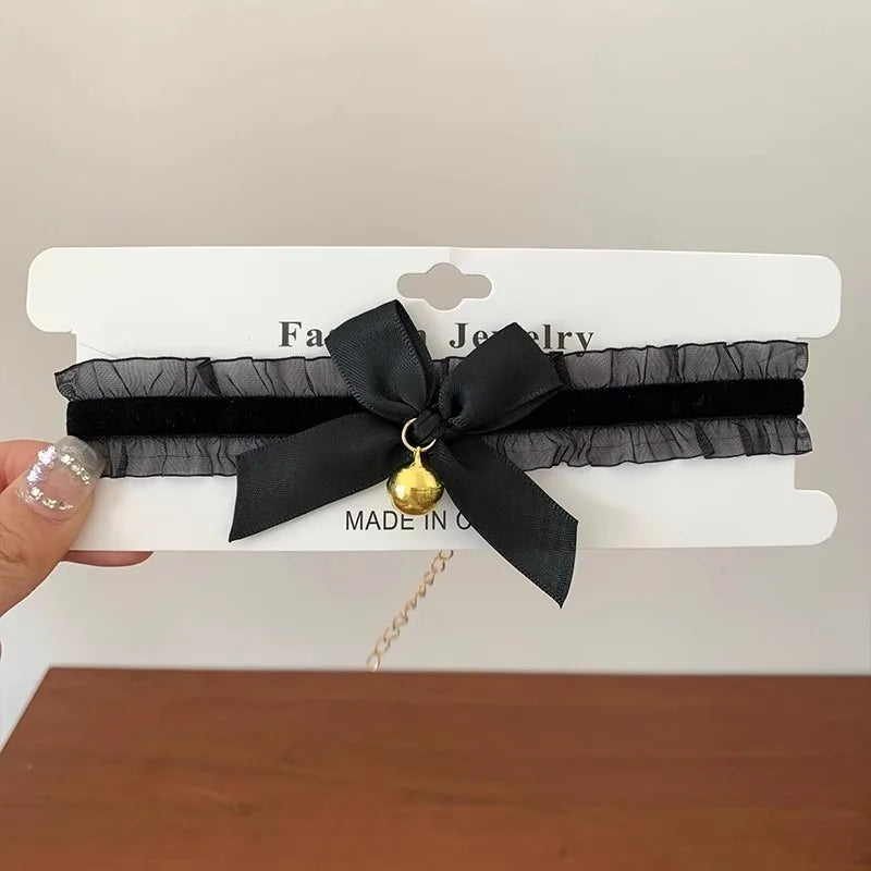 Lolita Short Lace Choker Nekclace for Women Girl Black White Color Fashion Romantic Bow Choker for Party Wholesale Neck Jewelry