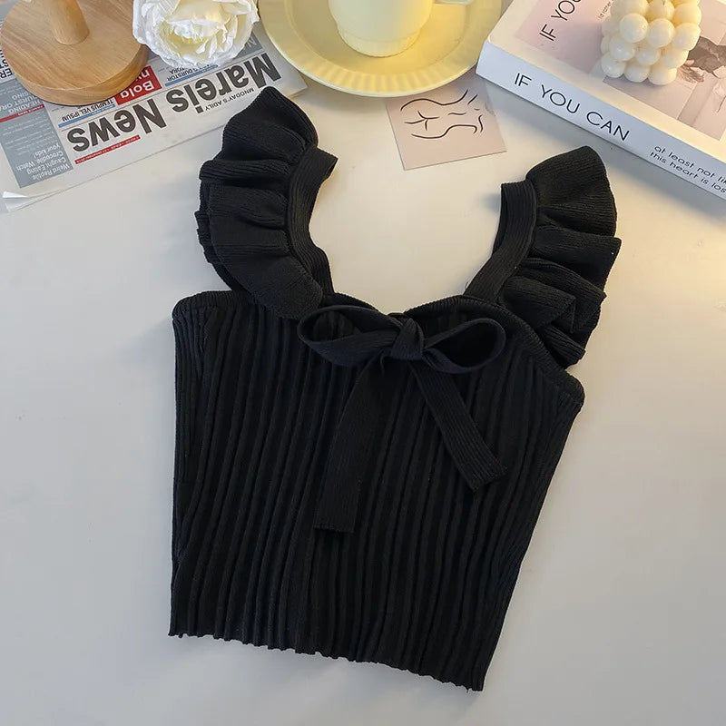 ELASTIC WAIST RUFFLE KNITED TANK TOP