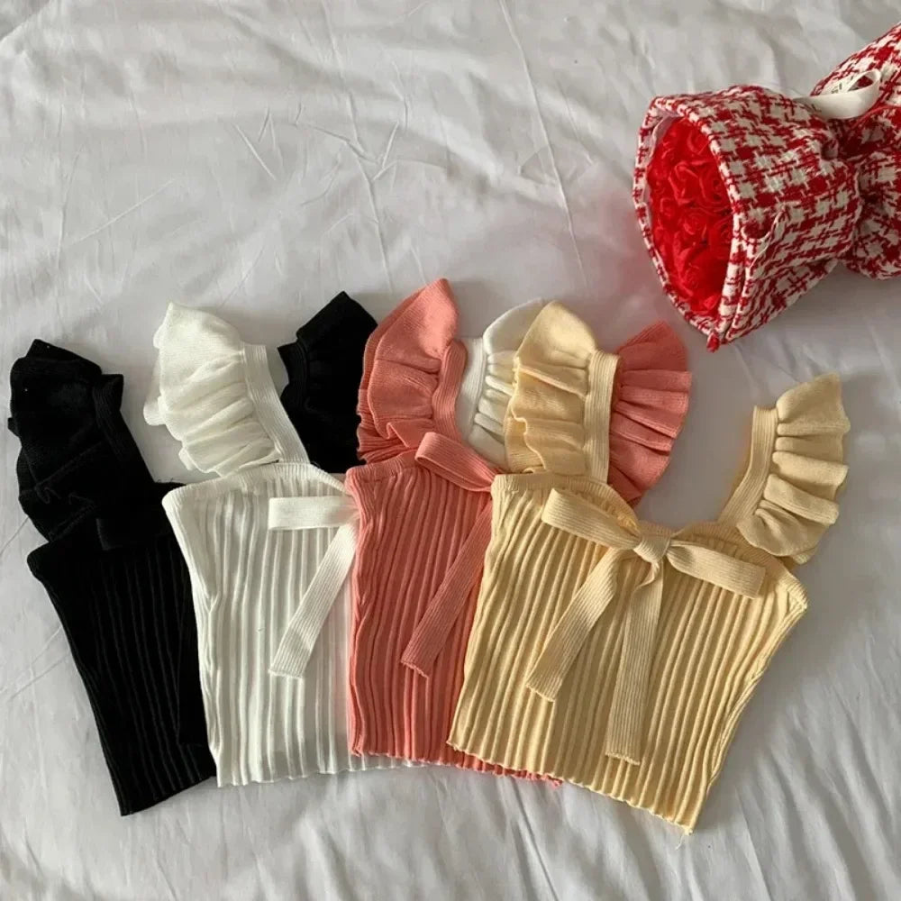 ELASTIC WAIST RUFFLE KNITED TANK TOP
