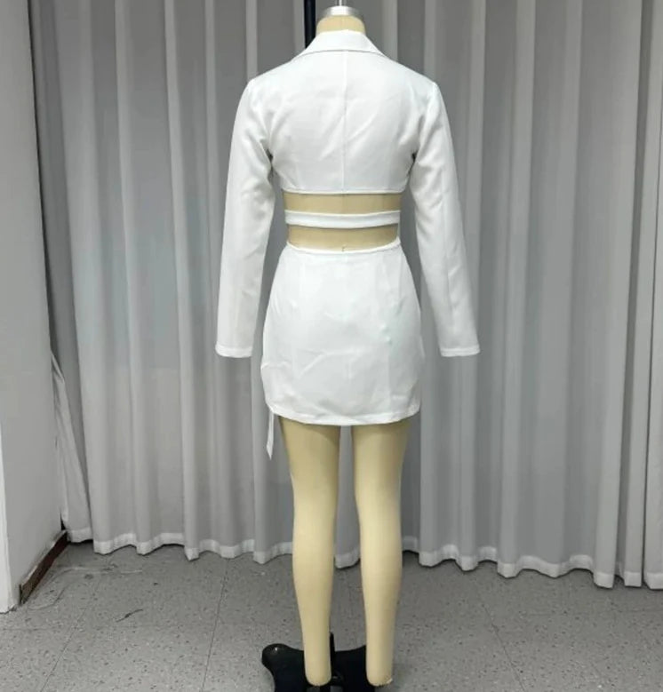RUFFLE HEM LONG SLEVE BLAZER DRESS