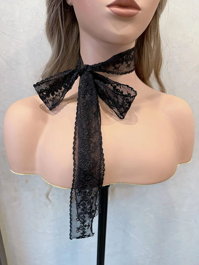 Elegent Lace Bow Necklace for Women Choker for Party Accessory Black White Flower Lace Necklace Romantic Birthday Gifts