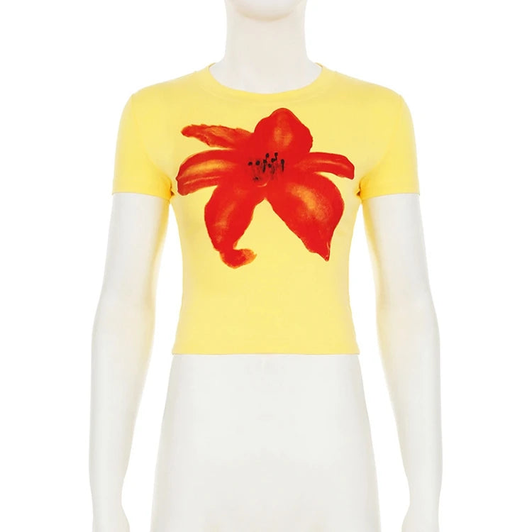CONTRAST COLOR FLORAL CROP TOP