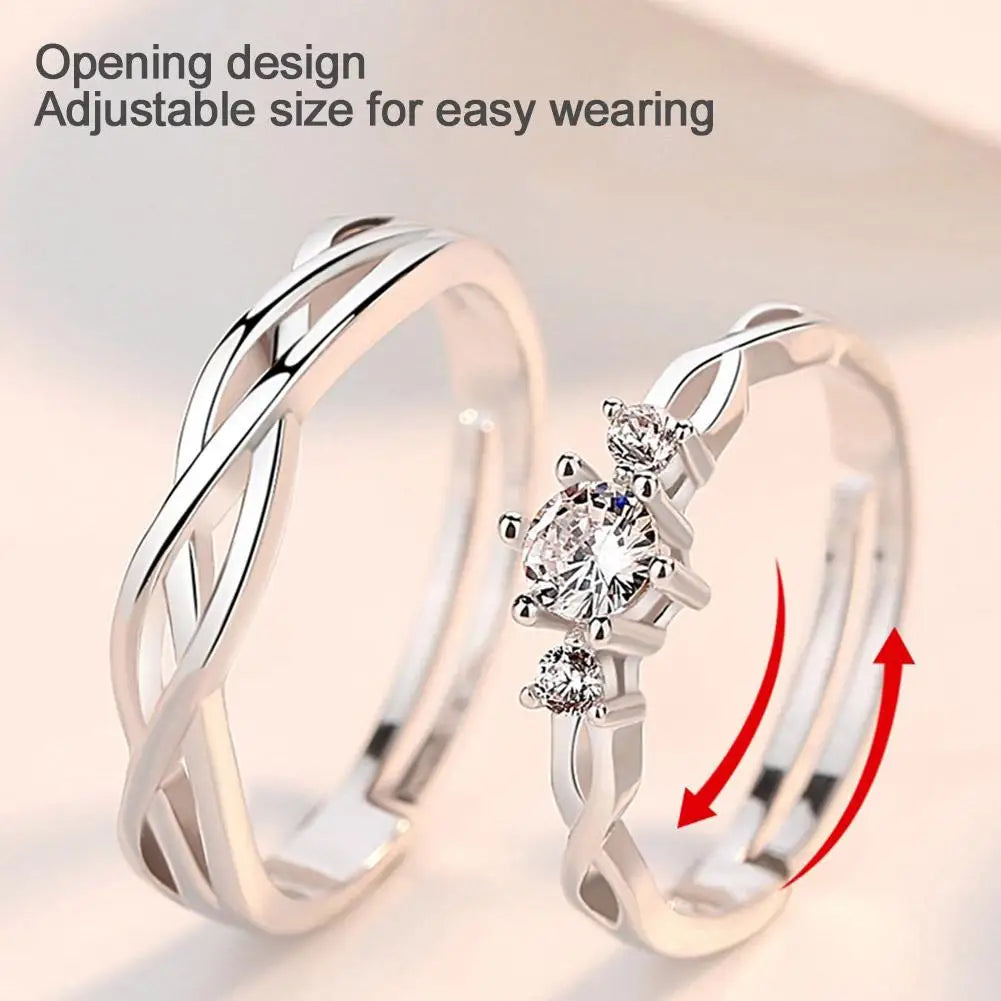 Fashion Silver Color Couple Rings Korean Simple Personality Romantic Pair Rings For Men And Women Adjustable Opening Gift