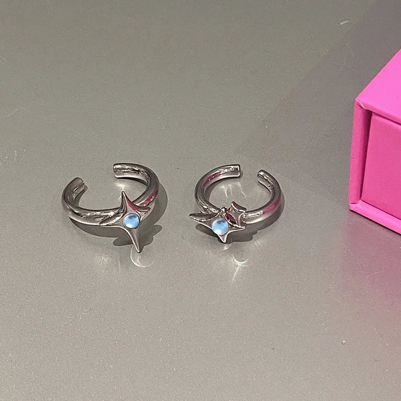Korean Fashion Exquisite Purple Zircon Heart Star Ring Y2K Girls Pink Crystal Bow Knot Ring Women Party Dating Jewelry Gifts