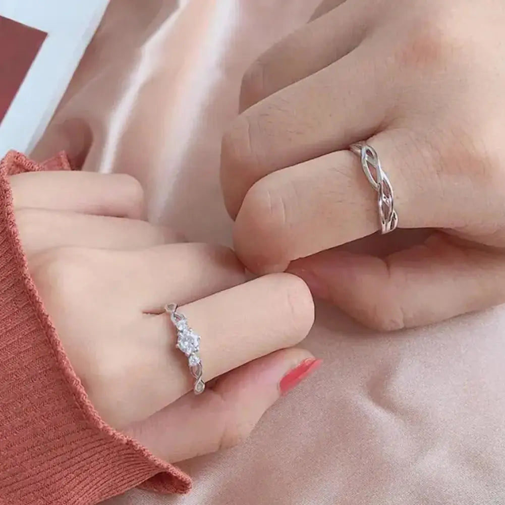 Fashion Silver Color Couple Rings Korean Simple Personality Romantic Pair Rings For Men And Women Adjustable Opening Gift