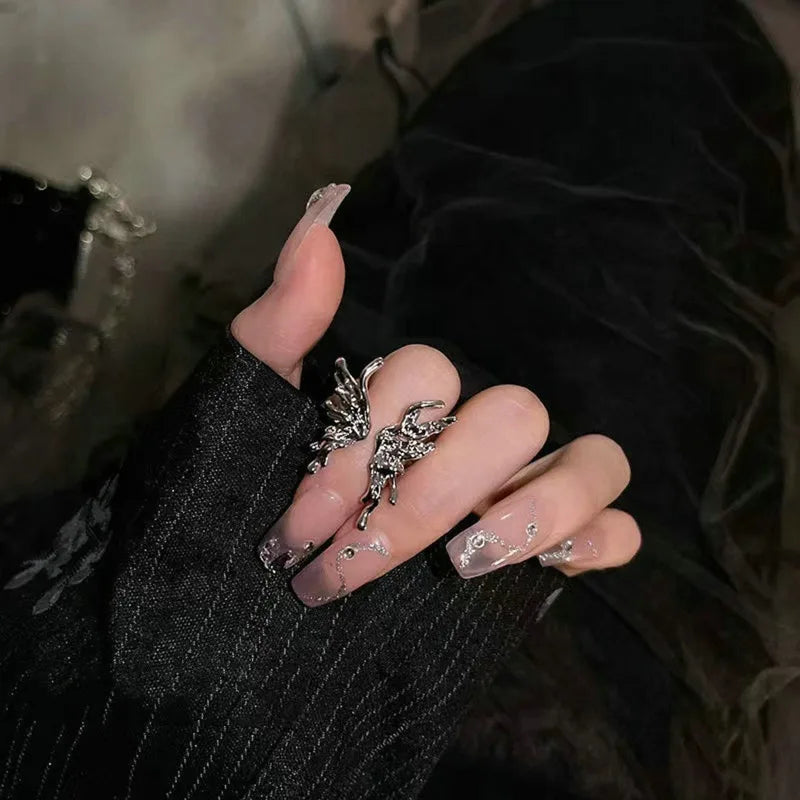 Fashion Romantic Sweet Zircon Crystal Bow Knot Rings Y2K Girls Women Delicate Lovely Blue Pink Heart Ring Party Dating Jewelry