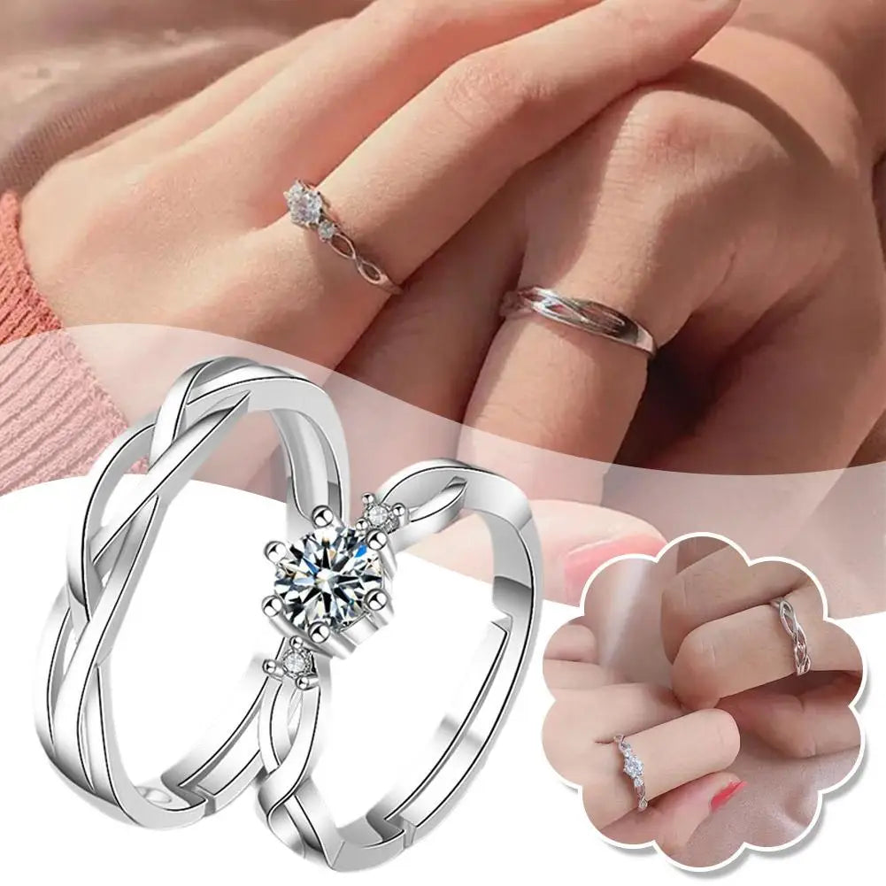 Fashion Silver Color Couple Rings Korean Simple Personality Romantic Pair Rings For Men And Women Adjustable Opening Gift