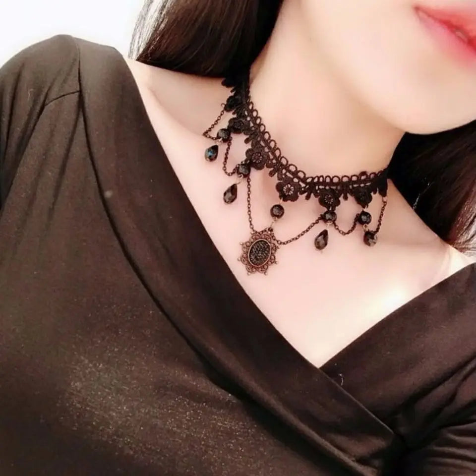 Girl Black Lace Choker Necklace For Women Grunge Neck Chain Collarbone Necklaces Punk Lolita Gothic jewelry For Girls Vintage