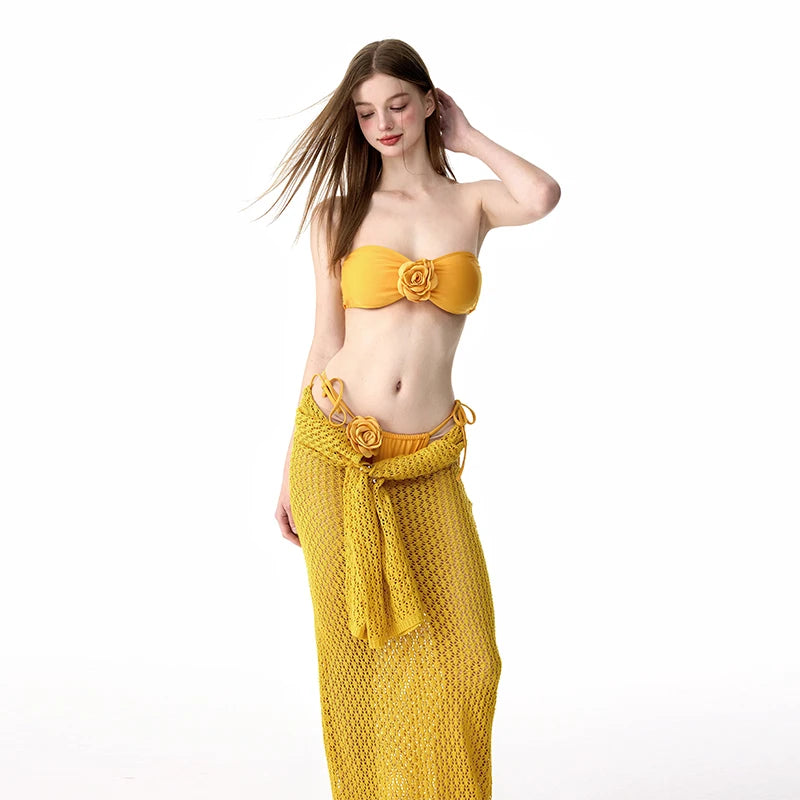 LONG SKIRT TWO-PIECE YELLOW BEACH PARTY BIKINI
