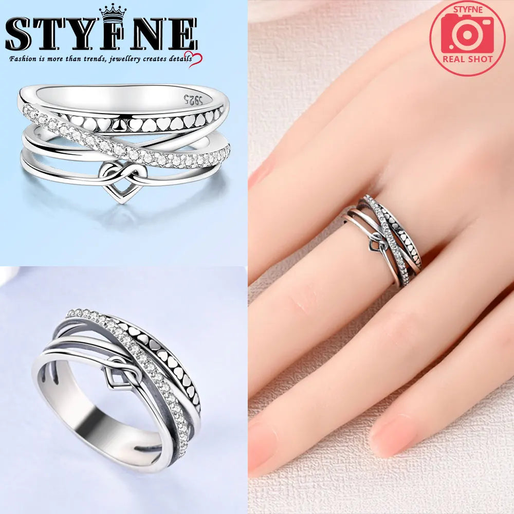 Sterling Silver 925 Star Moon Sun Liquid Galaxy Heart Ring Geometric Lines Ring for Women's High-end Fine Jewelry Wedding Gift