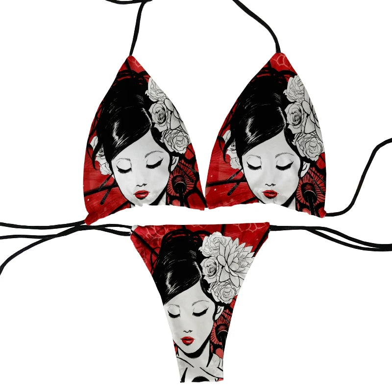 FUNNY ANIME TWO PIECE LACE-UP BIKINI