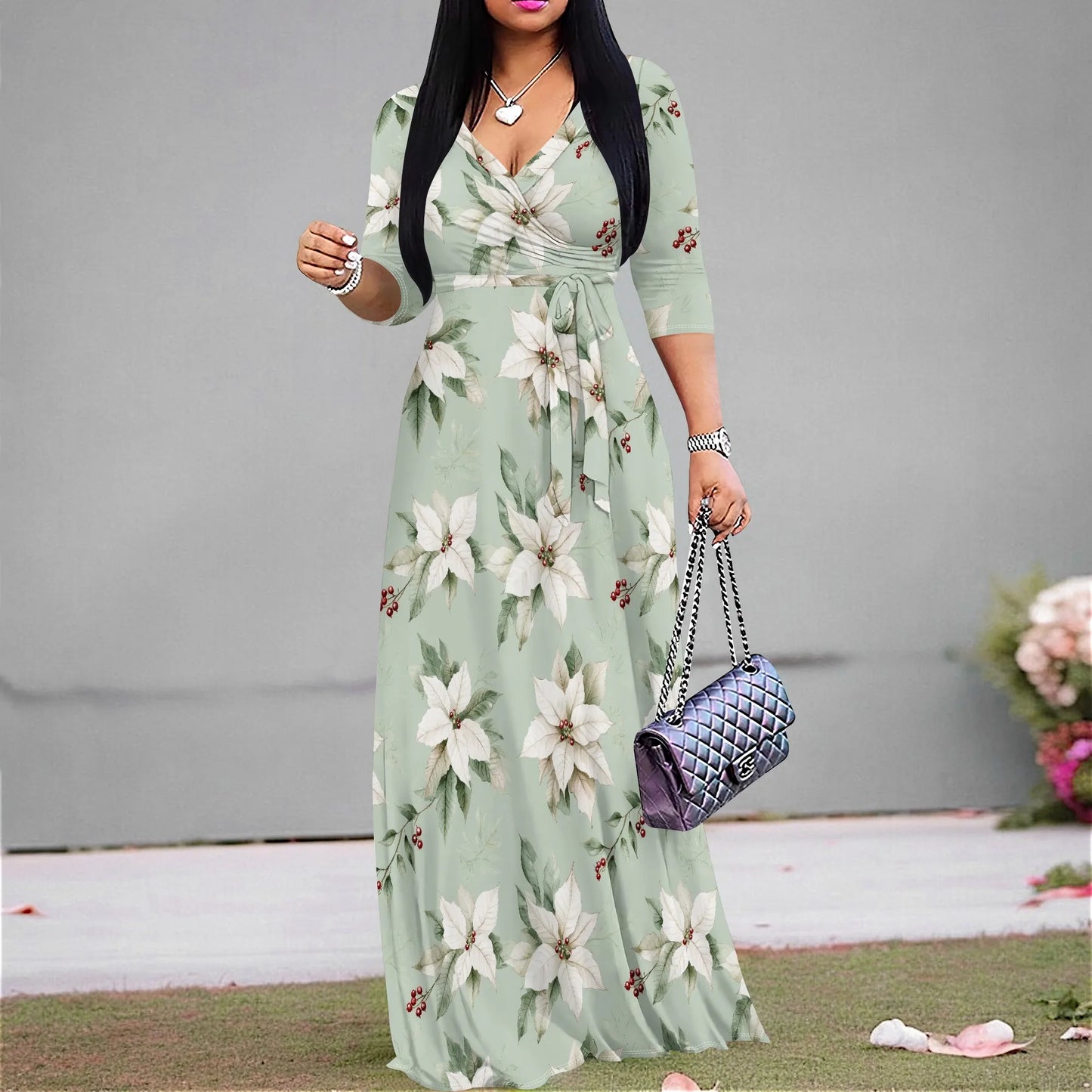 FLORAL LONG BELT DRESS