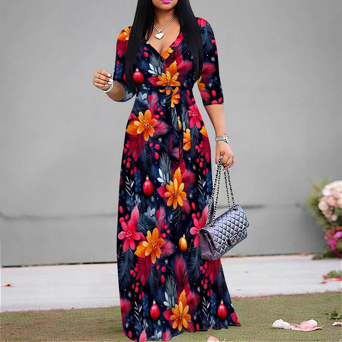 FLORAL LONG BELT DRESS