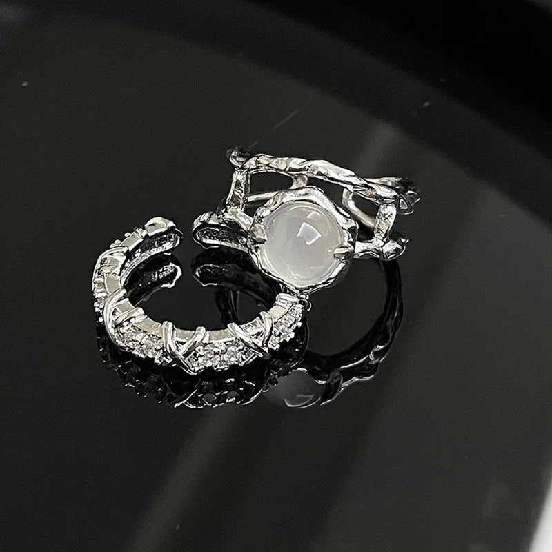 Korean Fashion Exquisite Purple Zircon Heart Star Ring Y2K Girls Pink Crystal Bow Knot Ring Women Party Dating Jewelry Gifts