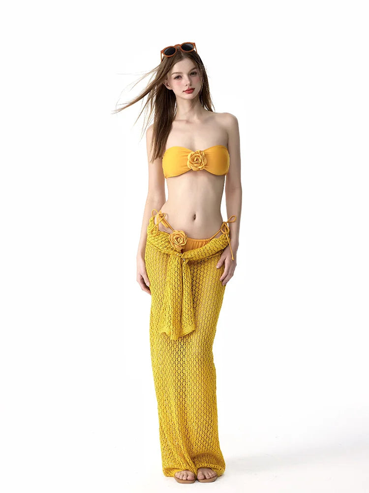 LONG SKIRT TWO-PIECE YELLOW BEACH PARTY BIKINI