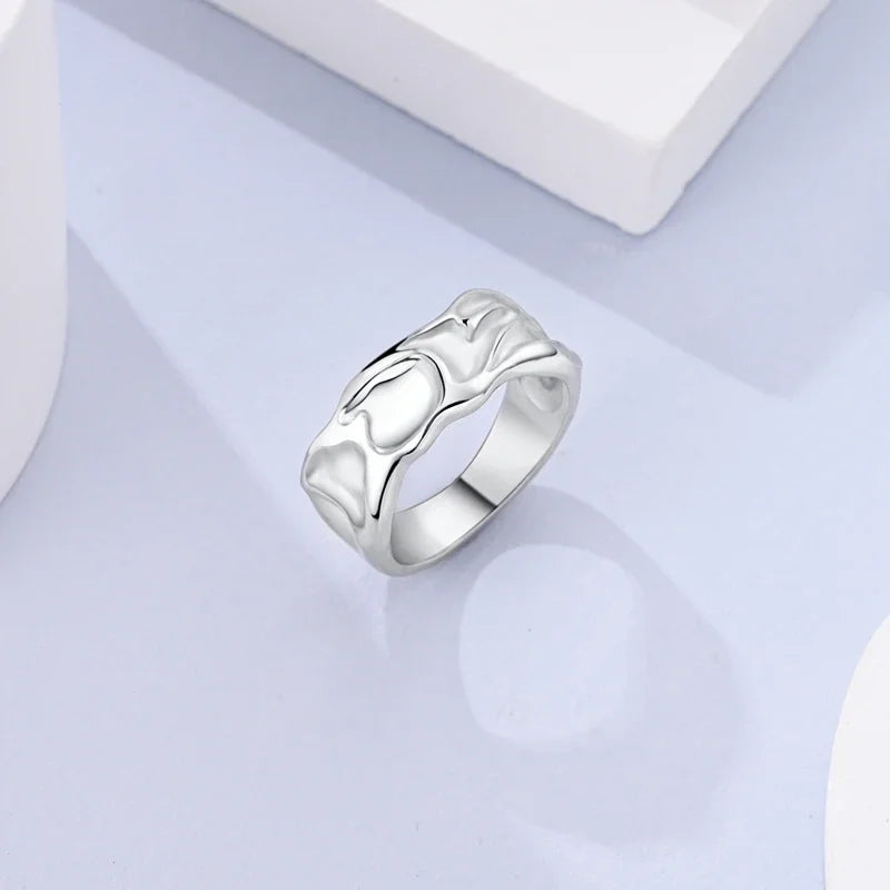 Sterling Silver 925 Star Moon Sun Liquid Galaxy Heart Ring Geometric Lines Ring for Women's High-end Fine Jewelry Wedding Gift