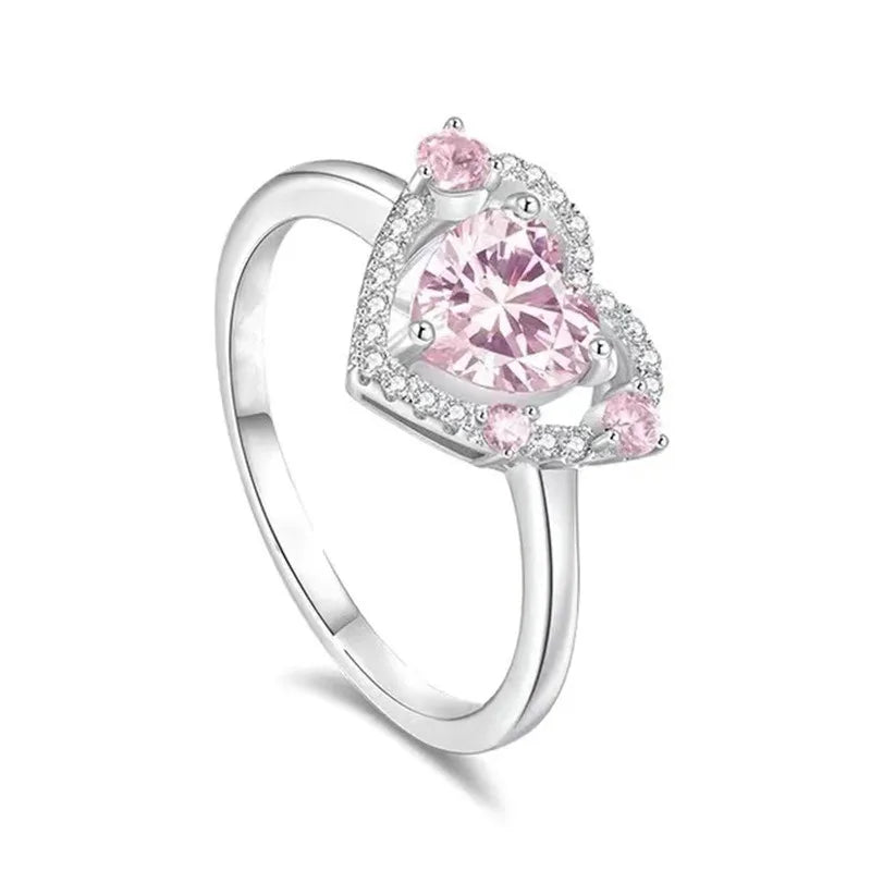 Korean Fashion Exquisite Purple Zircon Heart Star Ring Y2K Girls Pink Crystal Bow Knot Ring Women Party Dating Jewelry Gifts