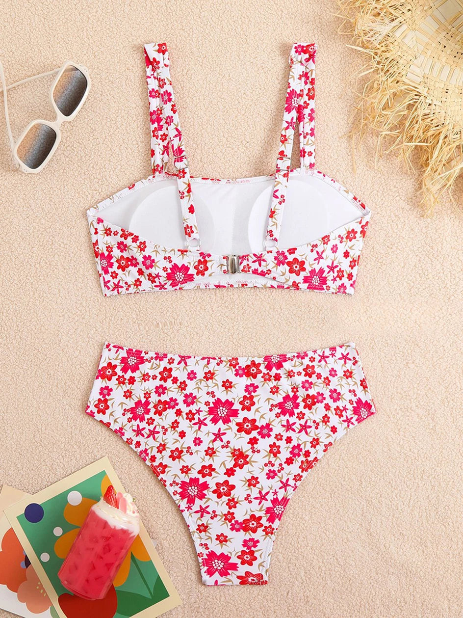 FLORAL PRINT HIGH WAISTED TWO PIECE BEACHWEAR