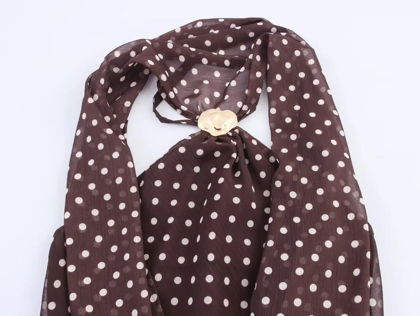DOT PRINTED SCARF METAL BUCKLE BACKLESS BOTTOM