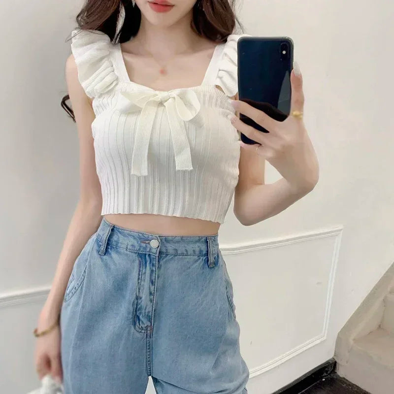 ELASTIC WAIST RUFFLE KNITED TANK TOP
