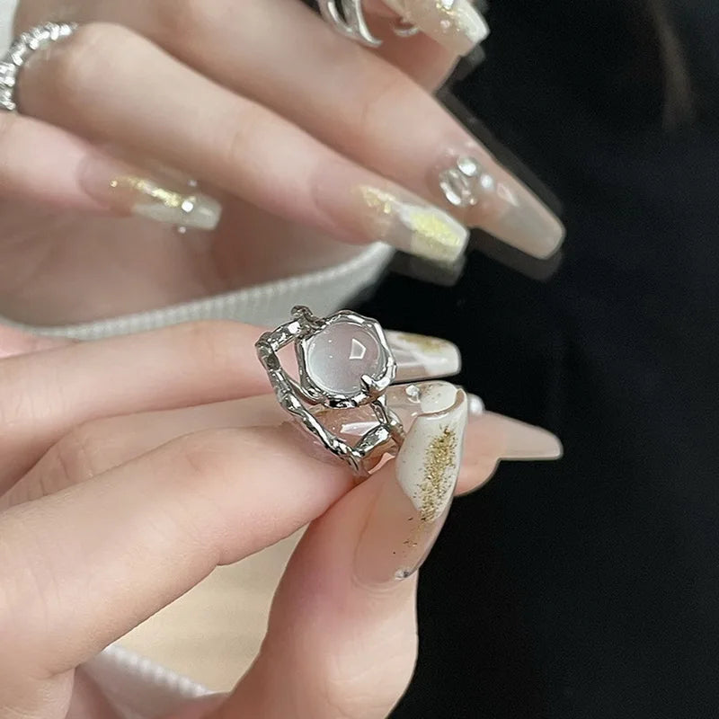 Korean Fashion Exquisite Purple Zircon Heart Star Ring Y2K Girls Pink Crystal Bow Knot Ring Women Party Dating Jewelry Gifts