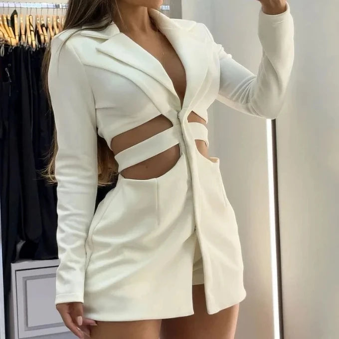 RUFFLE HEM LONG SLEVE BLAZER DRESS